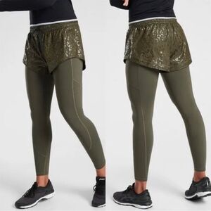 Athleta Rainier 2 in 1 Tight Leggings Green Women's XS Activewear